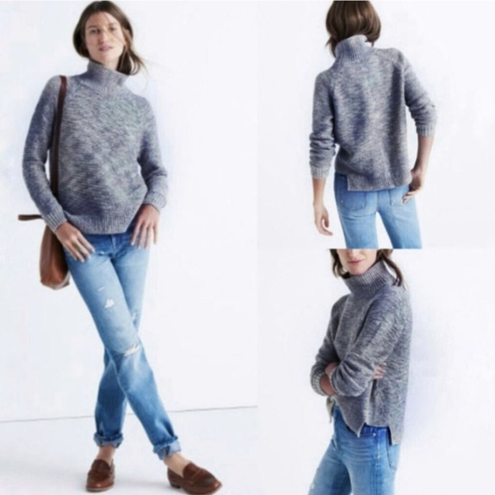 Madewell Marled Turtleneck Raglan Chunky Pullover Sweater in Blue Size Large